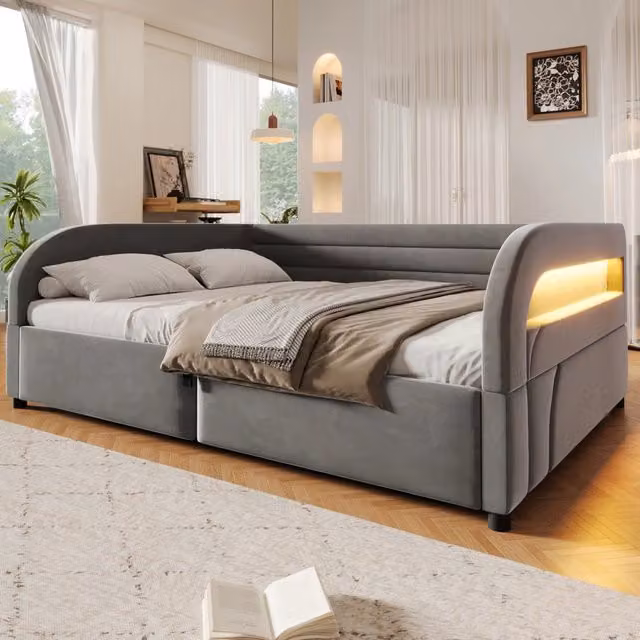 letto a piattaforma in flanella grigio 140 x 200 cm