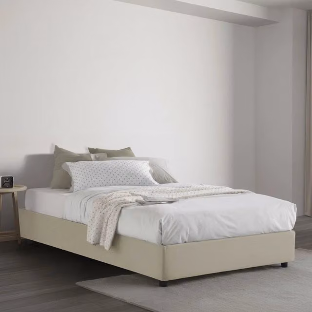 Letto Alvise Talamo Italia con Materasso Incluso, Base con Contenitore a Sollevamento, Beige, L/P: 120 x 200 cm