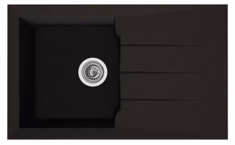 STRADOUR ALINEO 1C - Lavello da incasso per cucina, 81 x 50 cm, nero opaco BMC, 1 vasca, forma rettangolare con scarico a scomparsa, griglia di scarico e sifone inclusi