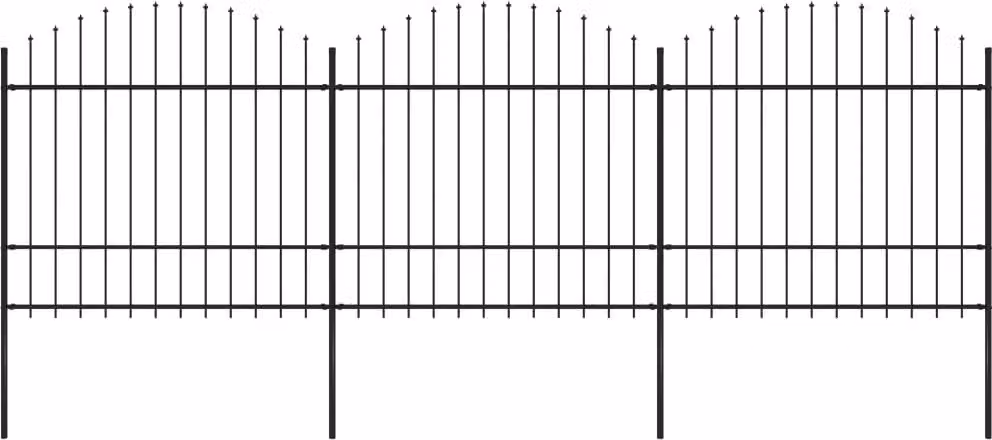 Recinzione da Giardino con Punta a Lancia in Acciaio 537x175 cm Nero
