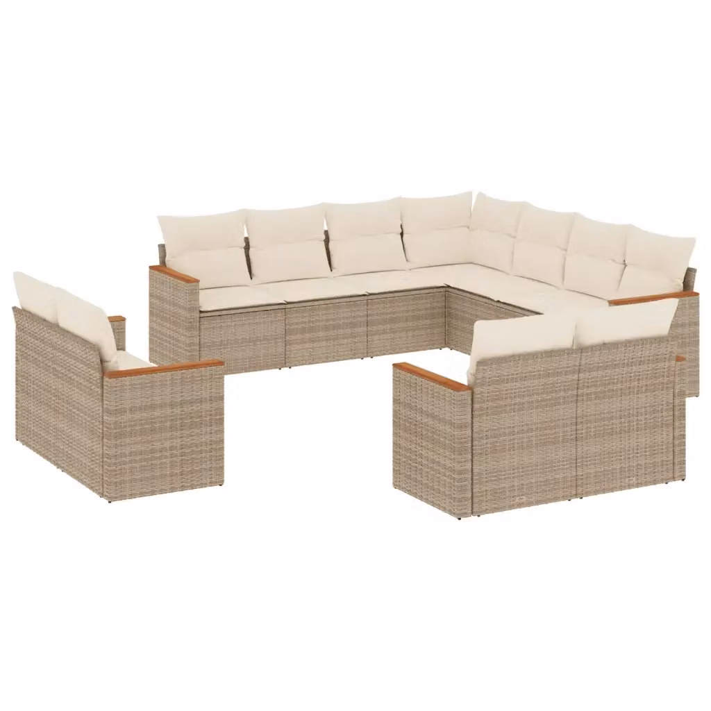vidaXL Set Divani da Giardino 11 pz in Polyrattan con Cuscini Beige e Struttura in Acciaio – 2