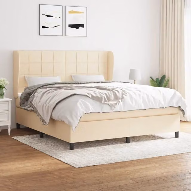 Letto Ibrido vidaXL con Giroletto a Molle e Materasso in Tessuto Beige e Bianco L/P/H: 180 x 200 x 40 cm