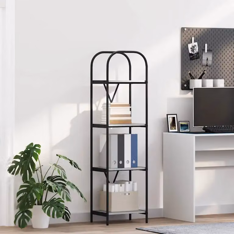 Libreria moderna vidaXL a 4 livelli in MDF e metallo, L 40 cm x P 30 cm x H 146 cm, Grigio e Nero