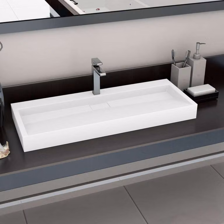 The Living Store Lavabo 120 x 46 x 11 cm Fusione minerale/marmo bianco