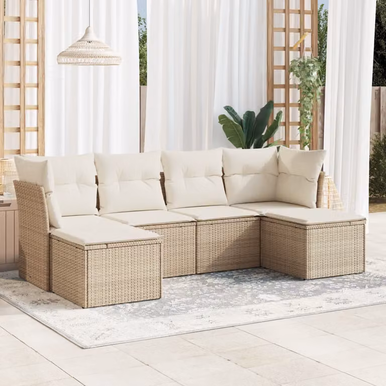 Set Divano da Giardino vidaXL 6 pz a Forma a L con Cuscini Beige e Struttura in Acciaio e Polyrattan