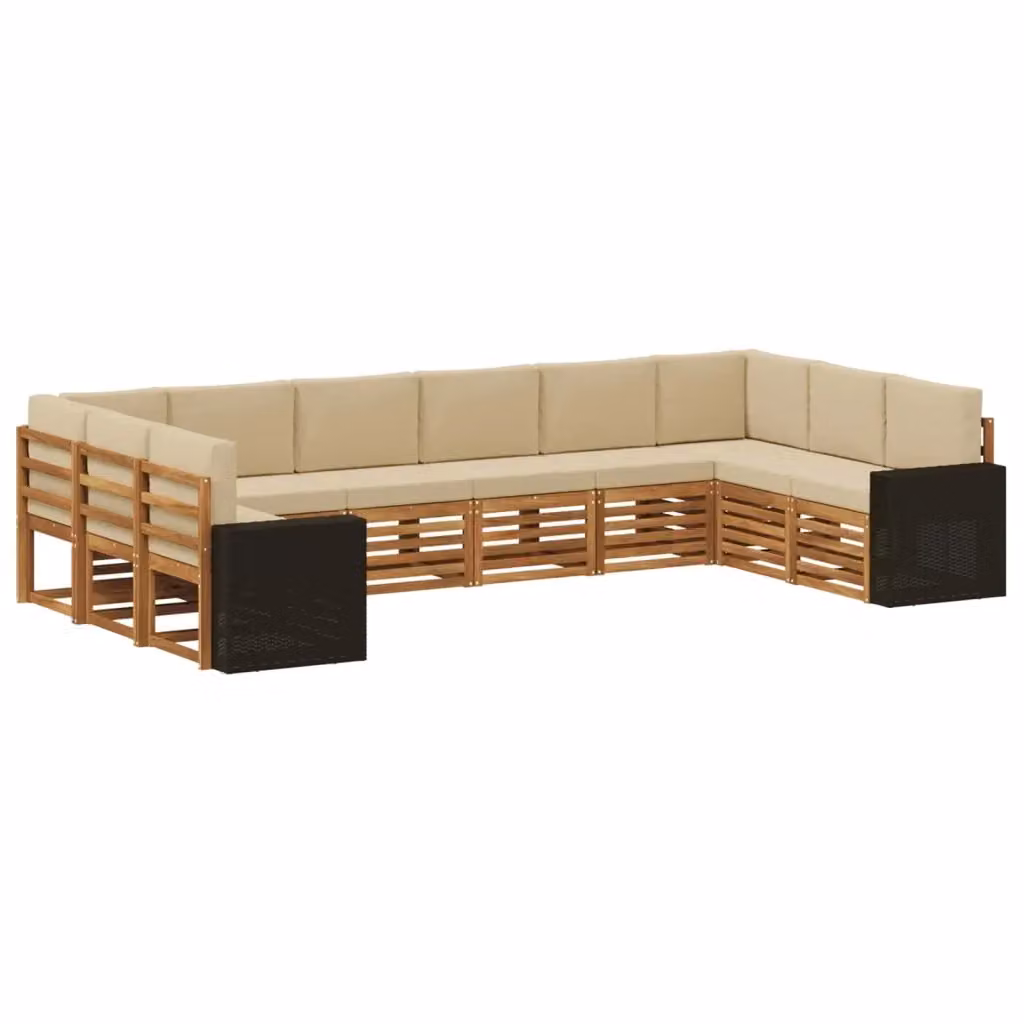 Set di divani da esterno a L vidaXL in legno di acacia con cuscini beige e sabbia – 2