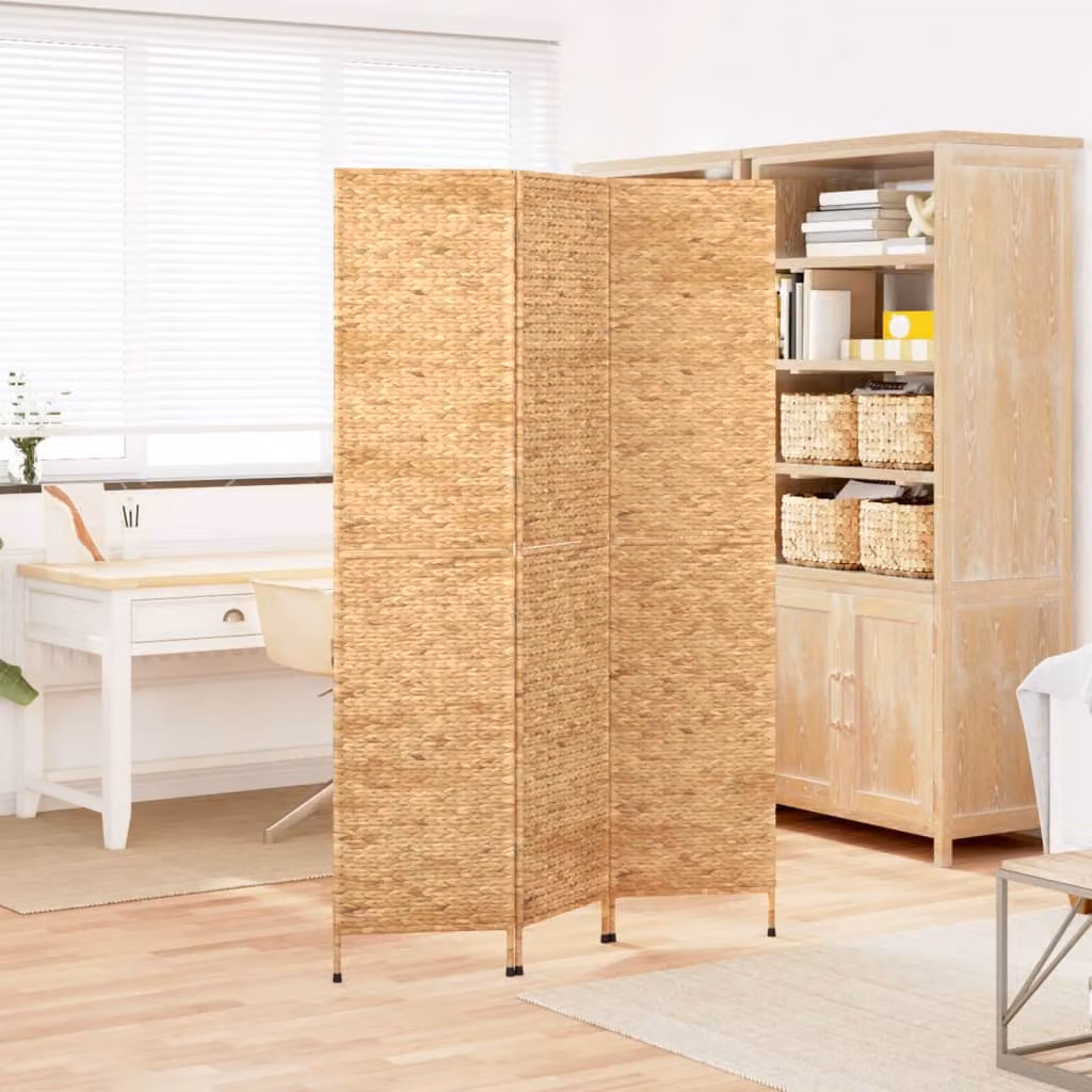 Divisorio per Ambienti vidaXL a 3 Pannelli in Metallo e Rattan, Colore Marrone e Beige, L: 122 cm, H: 180 cm