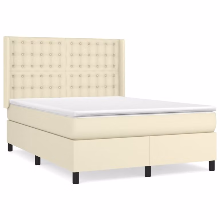 Giroletto a Molle con Materasso Crema 140x190 cm in Pelle finta