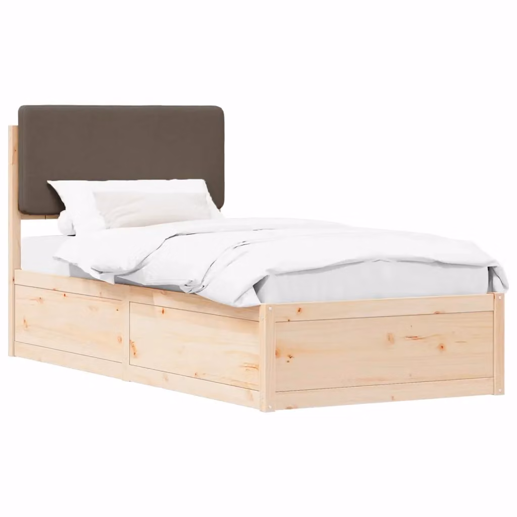 Letto con Testiera Rivestita in Tessuto e Pino Massello vidaXL, Colore Beige o Grigio, L 80 x P 200 cm – 2