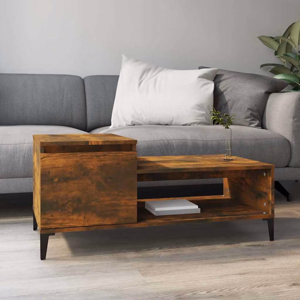 vidaXL Tavolino da Salotto Moderno in Legno e Metallo, Colore Marrone, L 100 x P 50 x H 45 cm