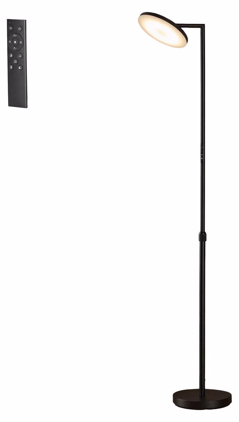 Lampada da terra LED, regolabile, con testa orientabile e timer | Colore: nero | Dimensioni: 25x25x148-176 cm