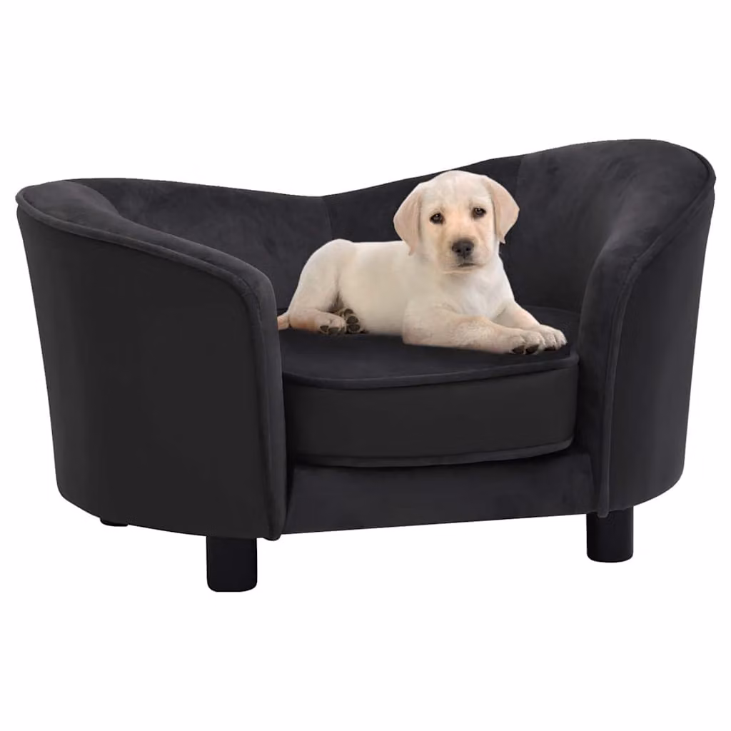 vidaXL Divano per Cani Nero con Rivestimento in Velluto e Similpelle, L/P/H: 69 x 49 x 40 cm
