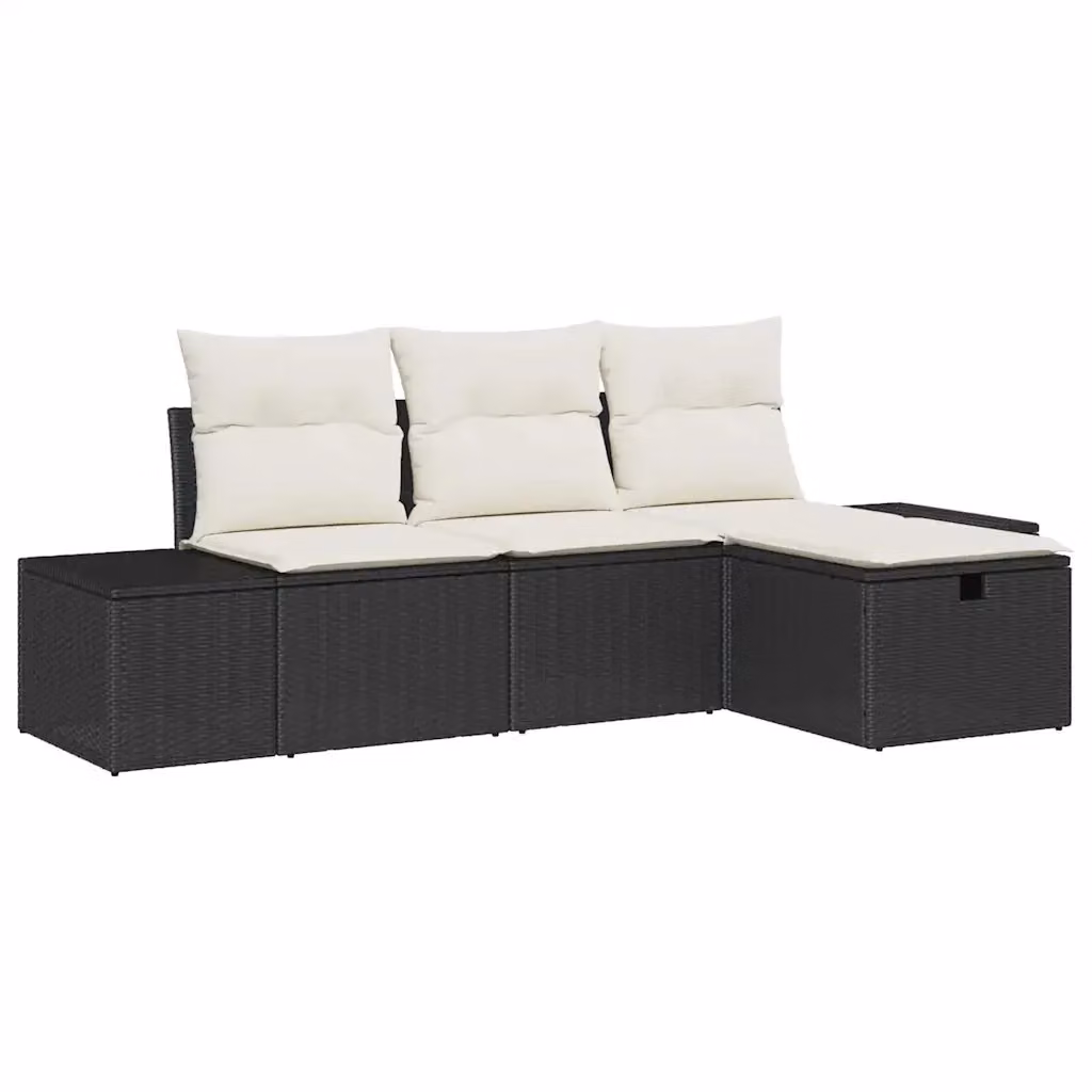 Set Divano da Giardino vidaXL a Forma a L in Polyrattan con Cuscini, Struttura in Acciaio Verniciato a Polvere, 4 Pezzi – 2