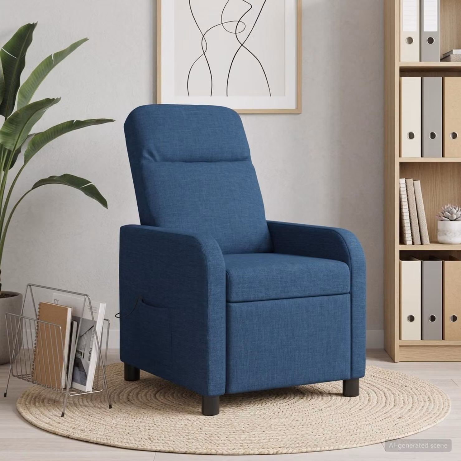 Poltrona relax reclinabile vidaXL in tessuto blu con braccioli e struttura moderna per soggiorno o ufficio