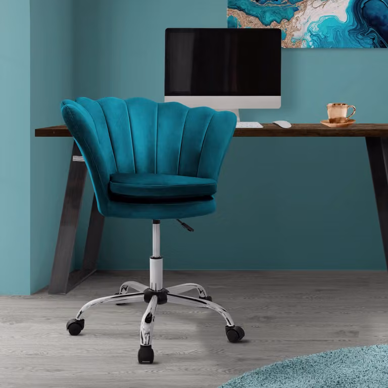 ML-Design sedia da ufficio in velluto, petrolio, sedia da trucco con schienale a conchiglia, sedia girevole con rotelle, sedia da scrivania regolabile in altezza sgabello girevole