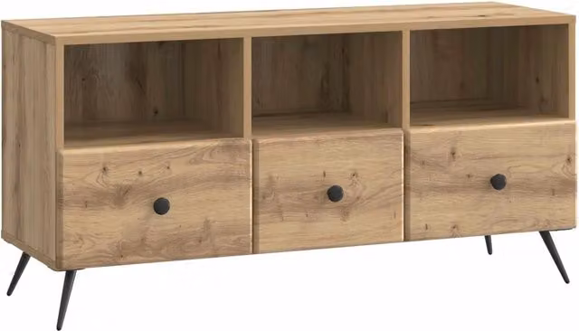 Credenza per TV moderna in legno Rovere marrone con cassetto e passacavi L: 102 cm, P: 34,5 cm, H: 50 cm – 1