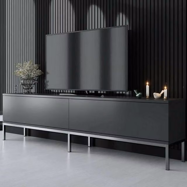 DMORA Mobile Porta TV Moderno con Cassetti, Nero Antracite e Argento, L/P/H: 180 x 30 x 47 cm – 1