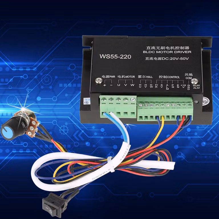 Motore DC brushless da 500W, modello WS55-220, per mandrini CNC, con controller motore a 48V