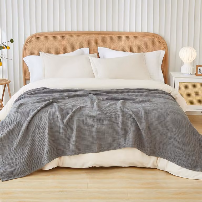 Coperta in mussola, 6 strati, 203x228 cm, matrimoniale, grigia