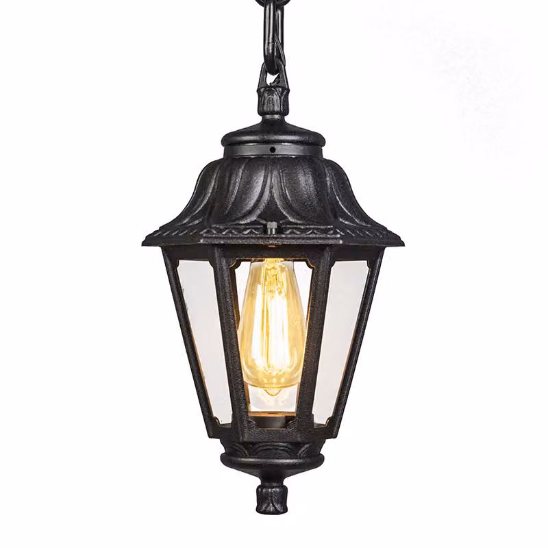 QAZQA - Lampada a sospensione da esterno classica I Antica rurale I Lampada a sospensione I Luce a sospensione nera IP44 - Anna I Illuminazione da esterno - Plastica rotonda - LED adatto E27