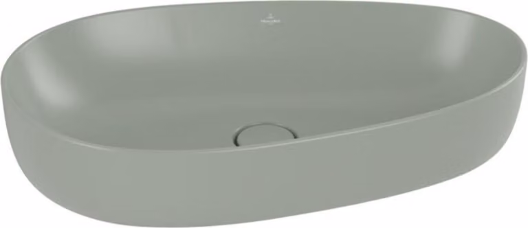 V&B Lavabo da appoggio ANTAO 65x40cm, asimmetrico senza lavabo, colore verde mattutino. C+