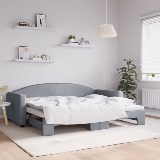 Divano Letto con Letto Estraibile-Sofa Letto-Daybed Grigio Chiaro 90x200 Tessuto 211661