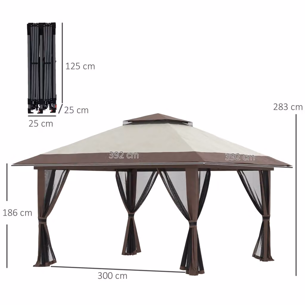 Pavillon da giardino pieghevole WISHDOR beige con protezione UV50+ e altezza regolabile – 2