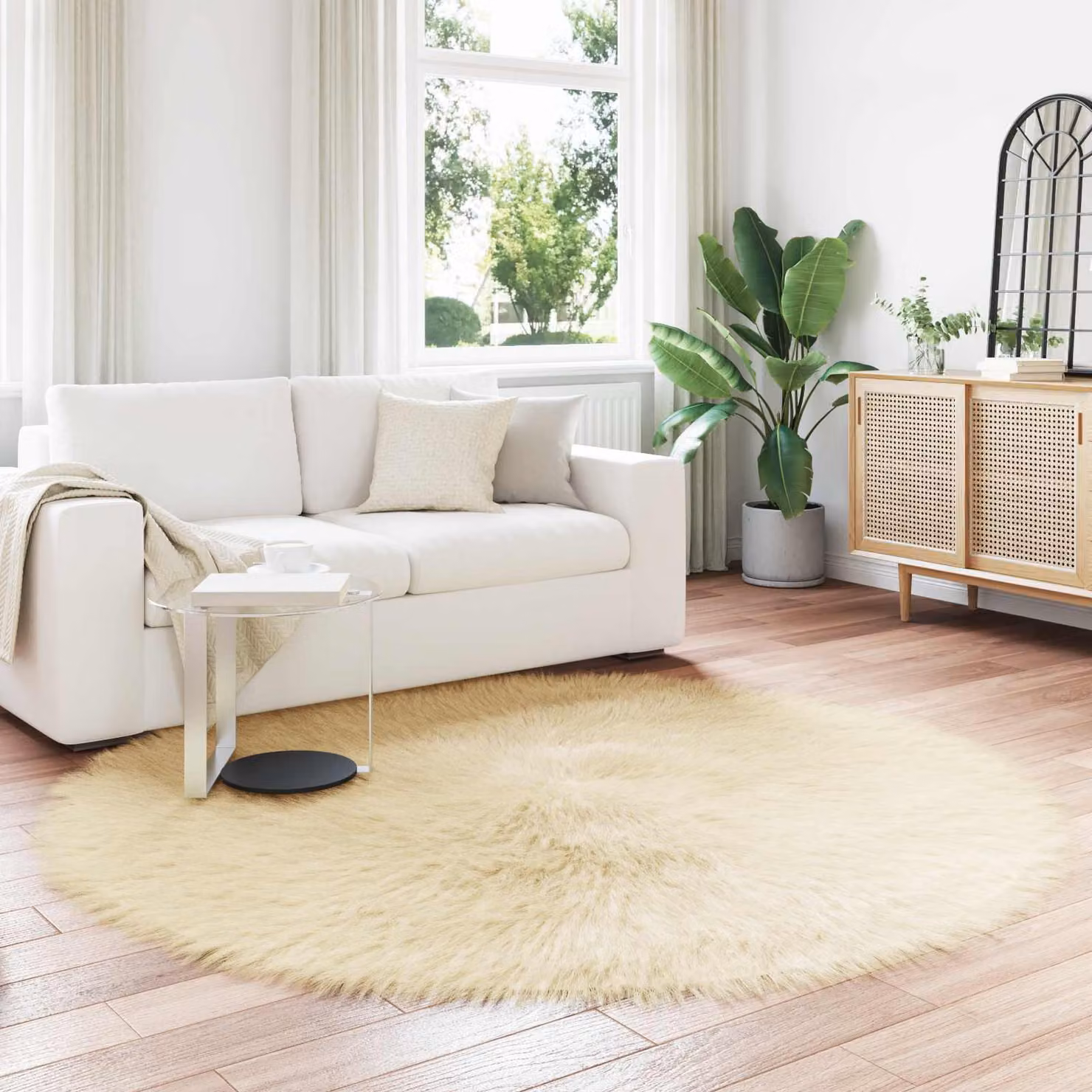 Tappeto rotondo moderno vidaXL in poliestere color beige Ø 160 cm