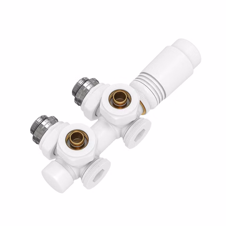 EMKE termostato per radiatori Set multiblocco Raccordo con termostato per radiatori diritti φ16xG1/2" e φ15xG1/2" Bianco