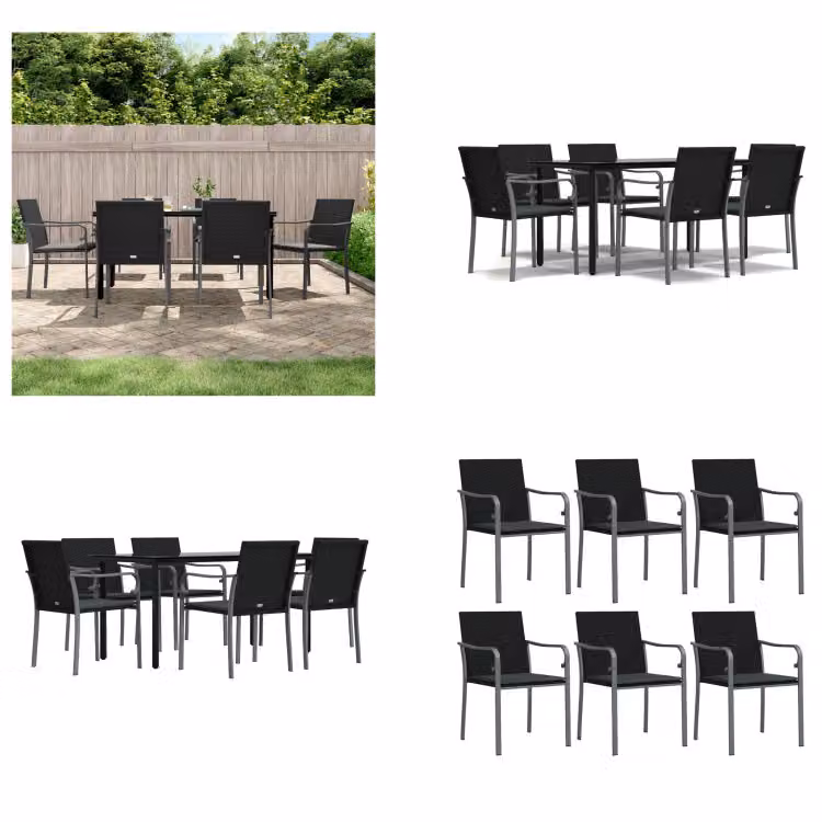vidaXL Set da pranzo da giardino 7 pezzi con cuscini in polirattan e acciaio - Set da pranzo da giardino - Set da pranzo da giardino - Set da pranzo da esterno