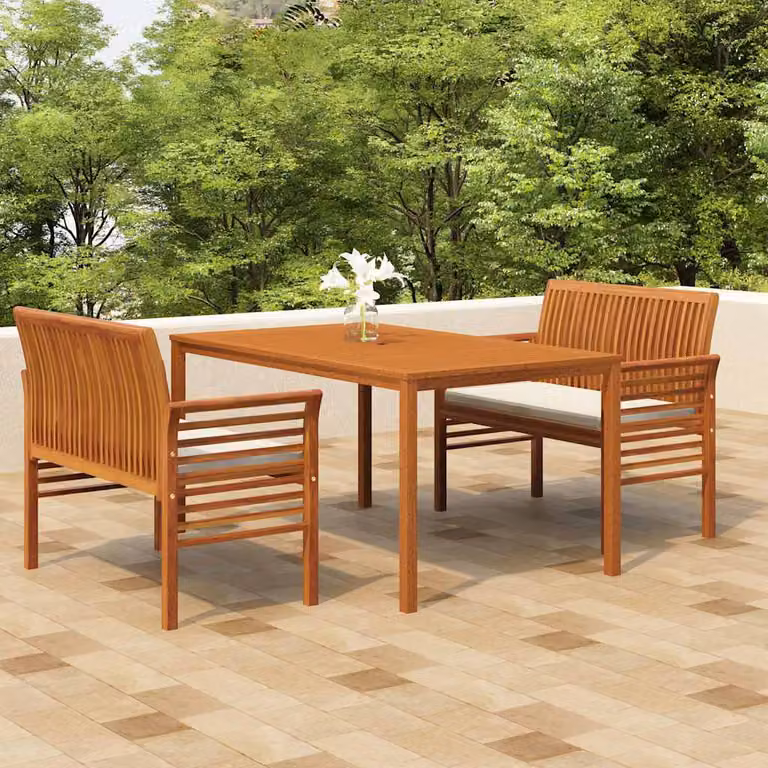 Set da pranzo per esterni vidaXL in legno di acacia oliato con cuscini beige e marrone
