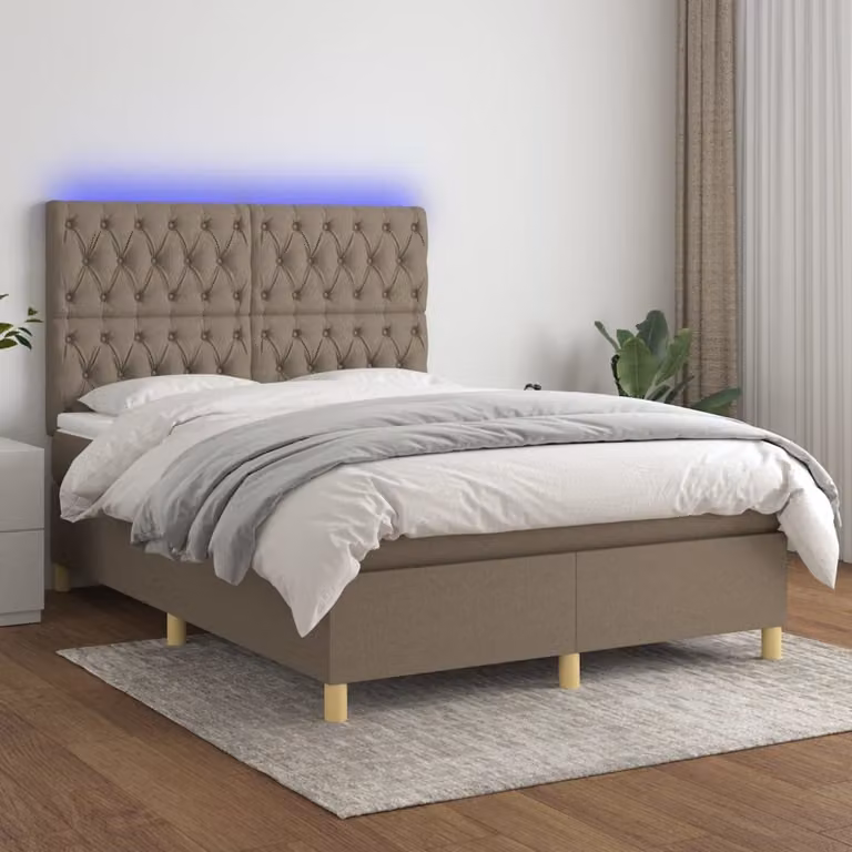 Maison Exclusive - Letto a Molle con Materasso e LED Tortora 140x190 cm in Tessuto