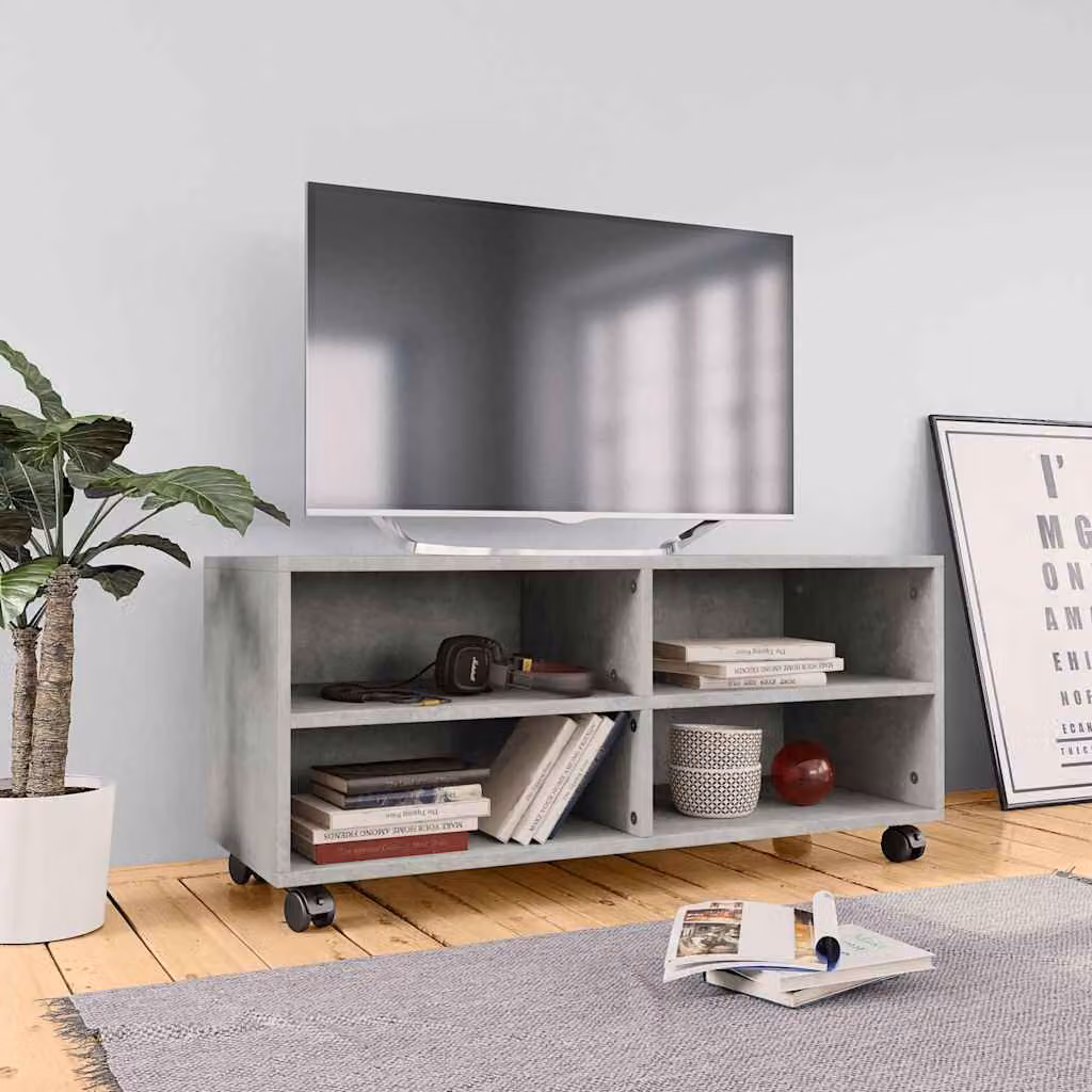 Mobile TV con ruote vidaXL in legno e MDF, colore grigio, L 90 cm x P 35 cm x H 35 cm