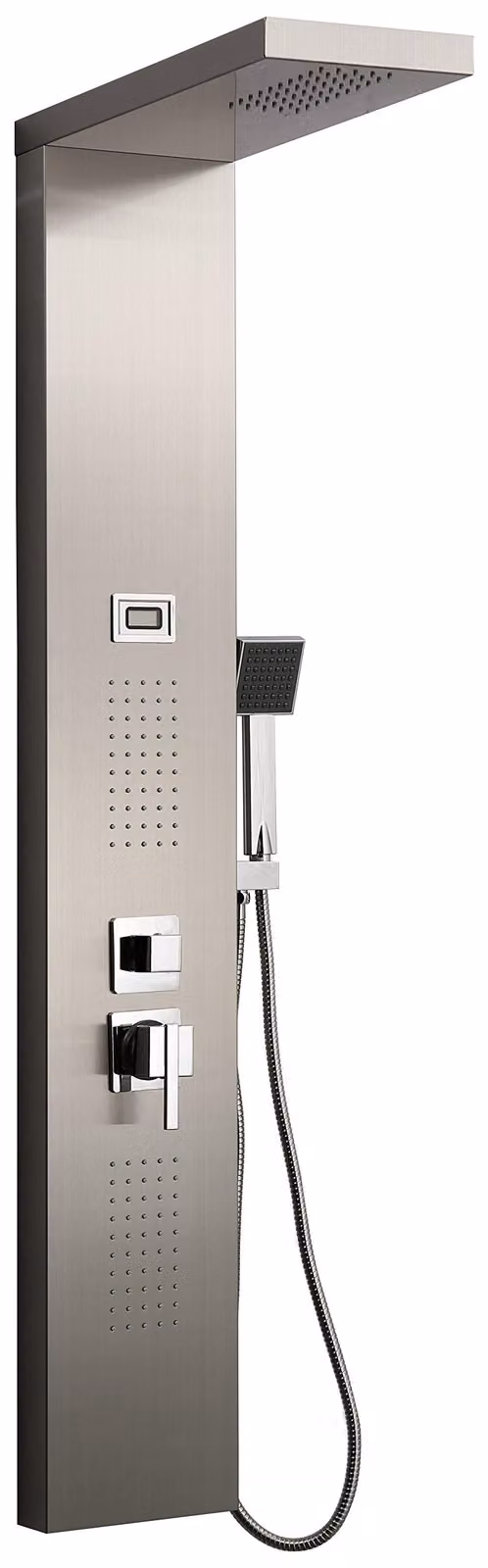 Colonna idromassaggio in acciaio inossidabile, altezza 140 cm, colore argento, da montare a parete