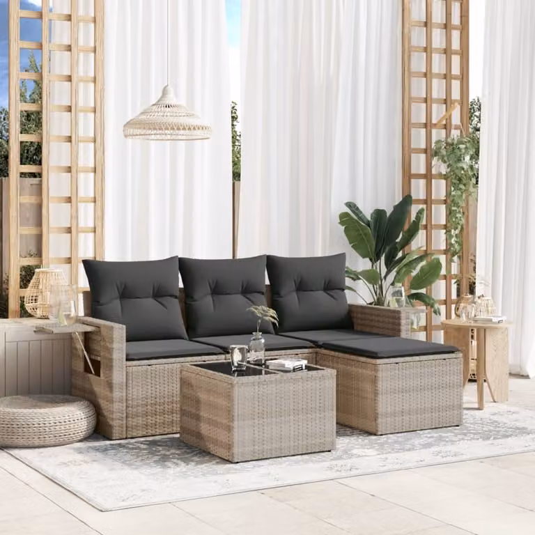 Maison Exclusive - Set di 4 divani da giardino con cuscini in polyrattan grigio chiaro