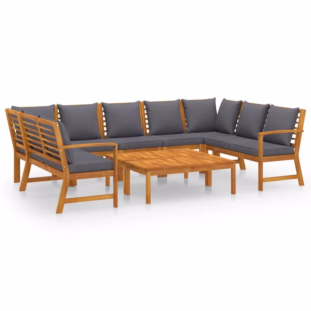vidaXL Set Divani da Giardino 9 pz in Legno di Acacia con Cuscini Grigi e Tavolino da Caffè – 2