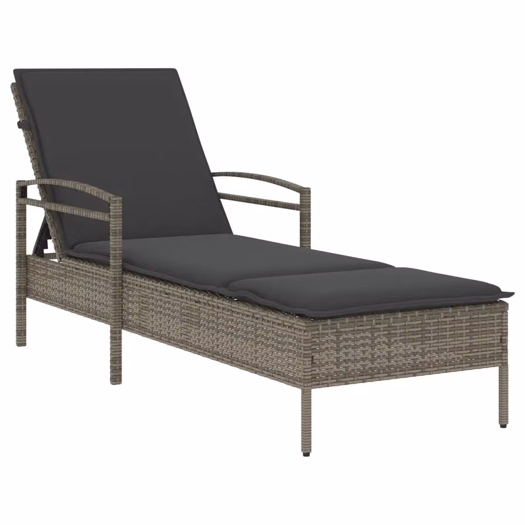 Lettino prendisole vidaXL in polyrattan con cuscino grigio e poggiatesta regolabile L/P/H: 200 x 63 x 81 cm – 2