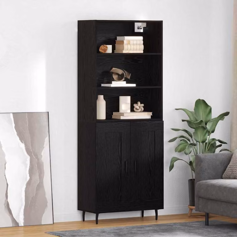 Set di 2 credenze moderne vidaXL in rovere nero con ante a battente e ripiani interni L/P/H: 69,5 x 34 x 180 cm