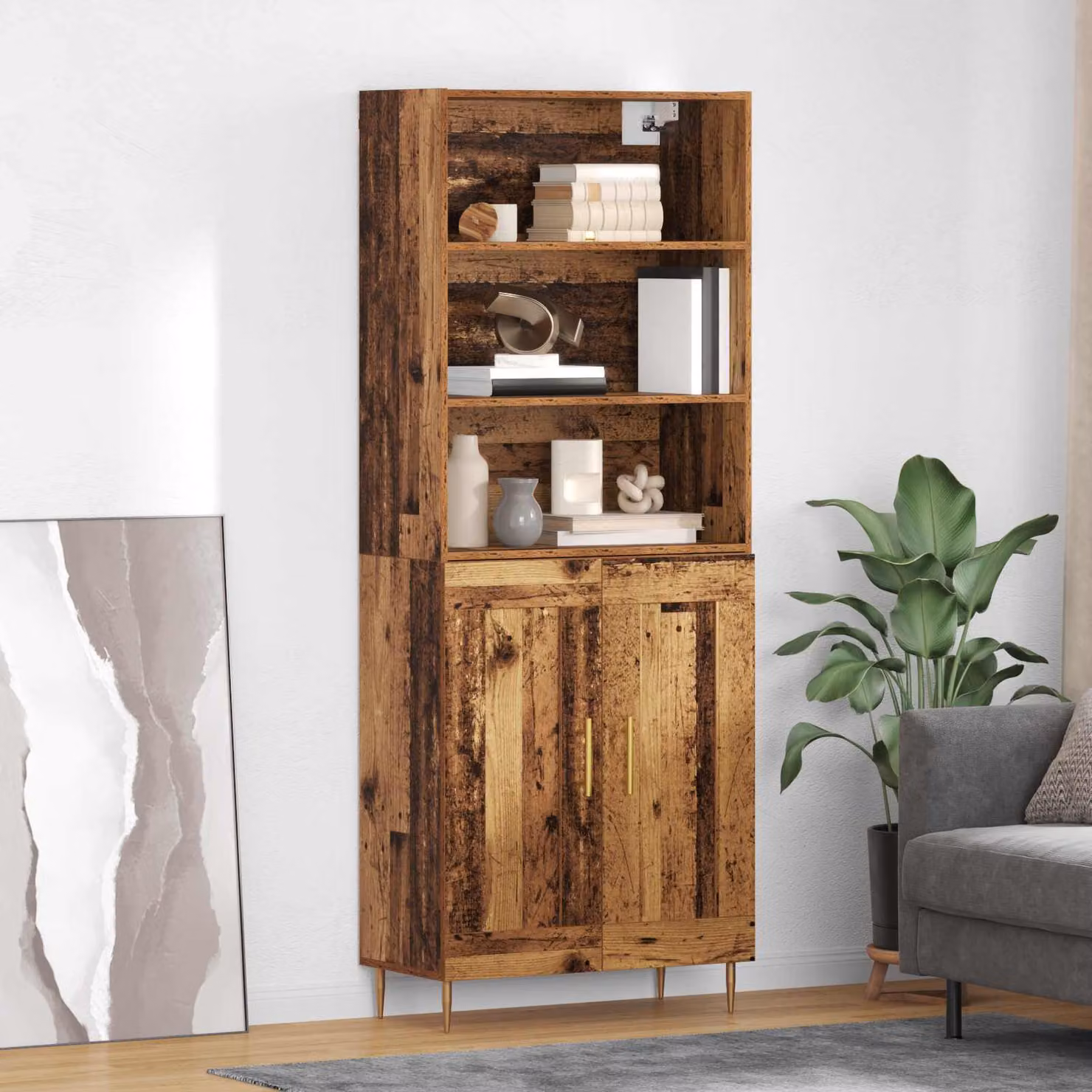 Credenza moderna vidaXL in legno vecchio e metallo, colore marrone e oro, L 69,5 cm x P 34 cm x H 180 cm