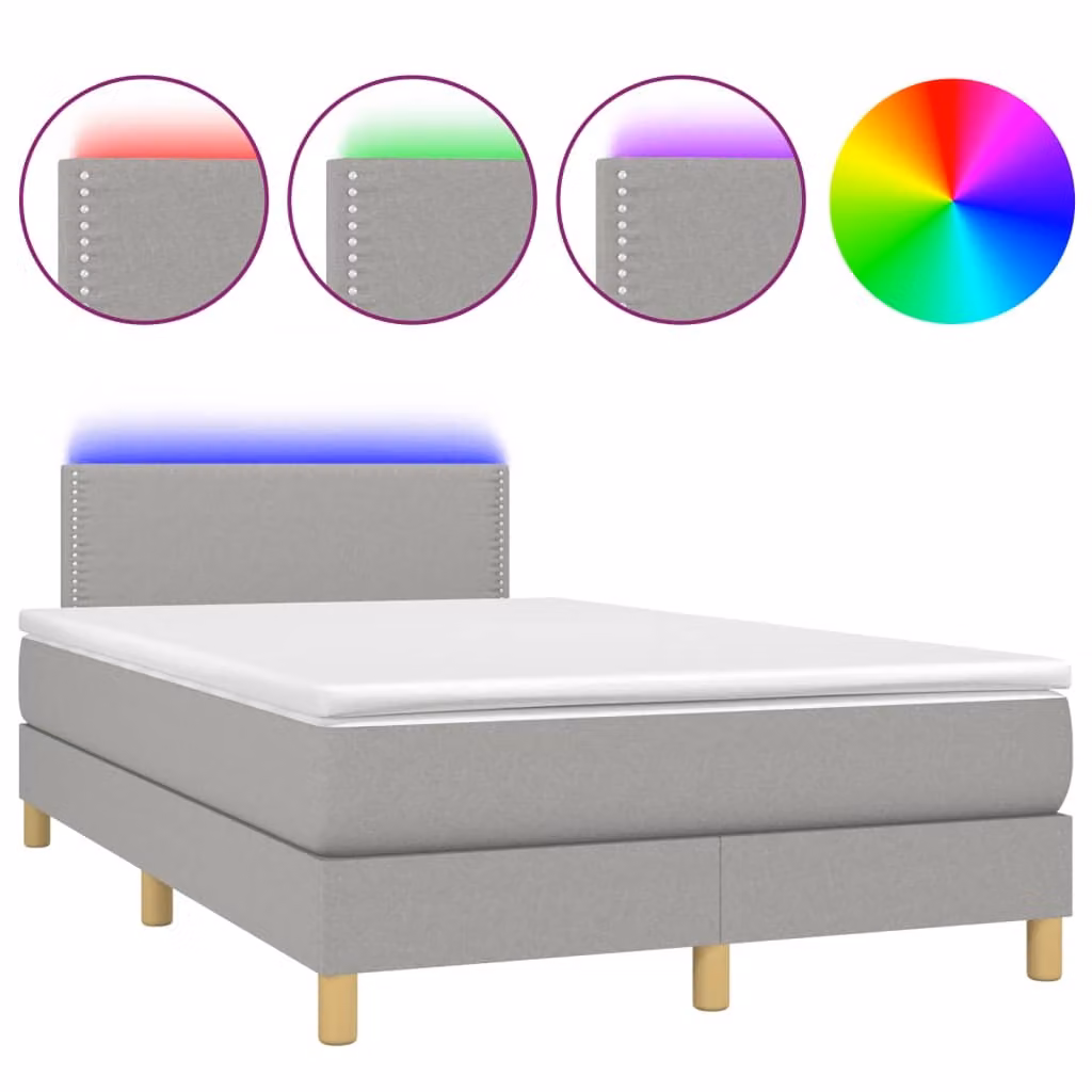 Letto a Molle Materasso e LED Grigio Chiaro 120x190 cm Tessuto
