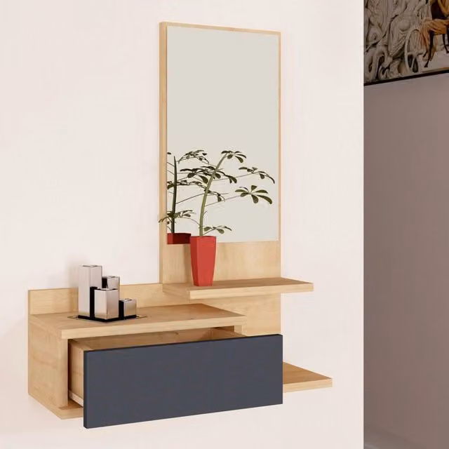 Mobile da ingresso DMORA con specchio in vetro, design moderno, colore rovere, L: 60 cm, P: 31 cm, H: 90 cm