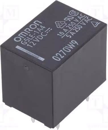 1 relè: bobina elettromagnetica, 12 VDC, 10 A/240 VAC, modello G5LE-1A4, 12 VDC, elettromagnete