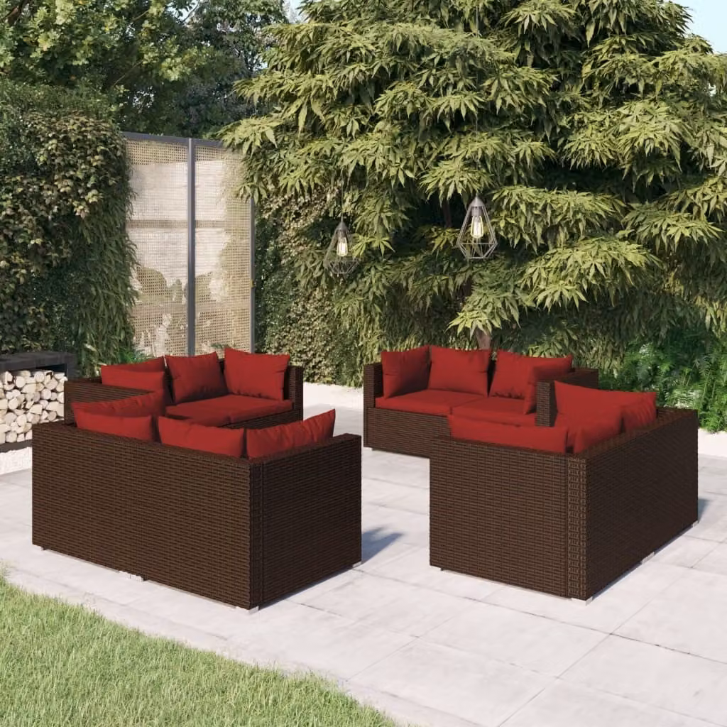 Maison Exclusive - Set da giardino 8 pezzi con cuscini in polyrattan marrone