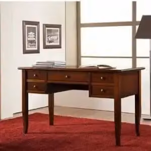 Scrivania scrittoio in legno arte povera 5 cassetti noce scuro