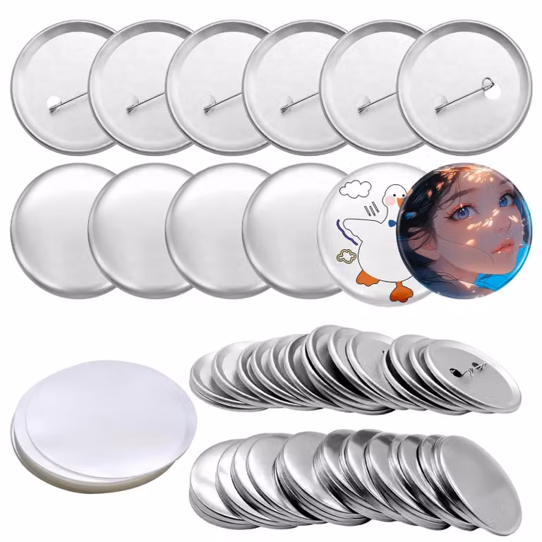 100 set di bottoni metallici non rifiniti, diametro 58 mm, con fermaglio di sicurezza