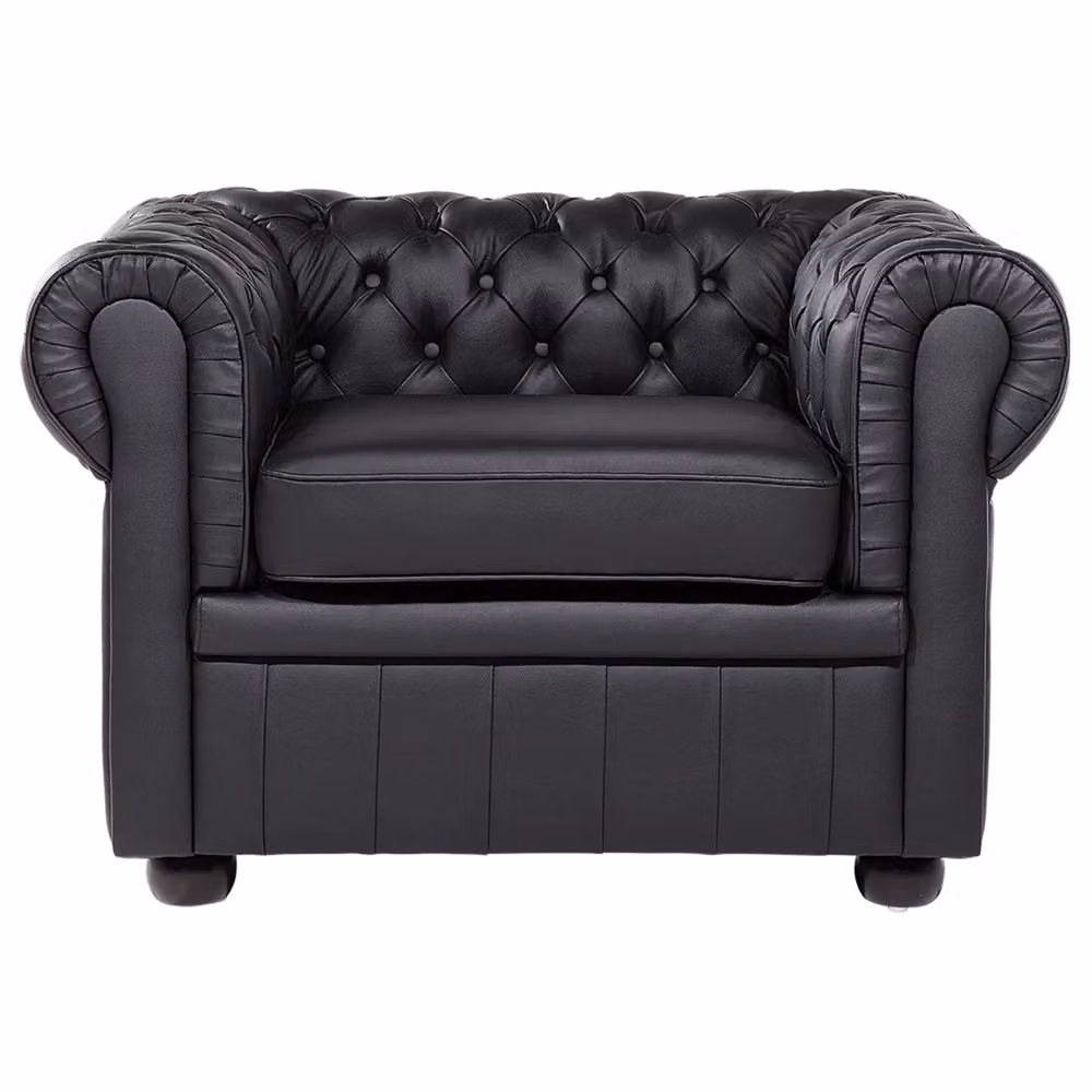 Poltrona Chesterfield Beliani in vera pelle nera con design trapuntato e struttura in legno – 2