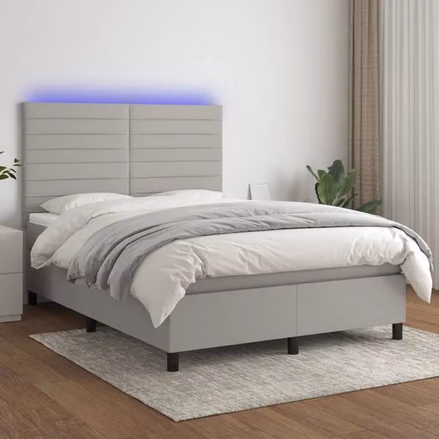 Letto Ibrido con Materasso e Illuminazione LED vidaXL in Tessuto Grigio L: 140 cm, P: 200 cm, H: 203 cm