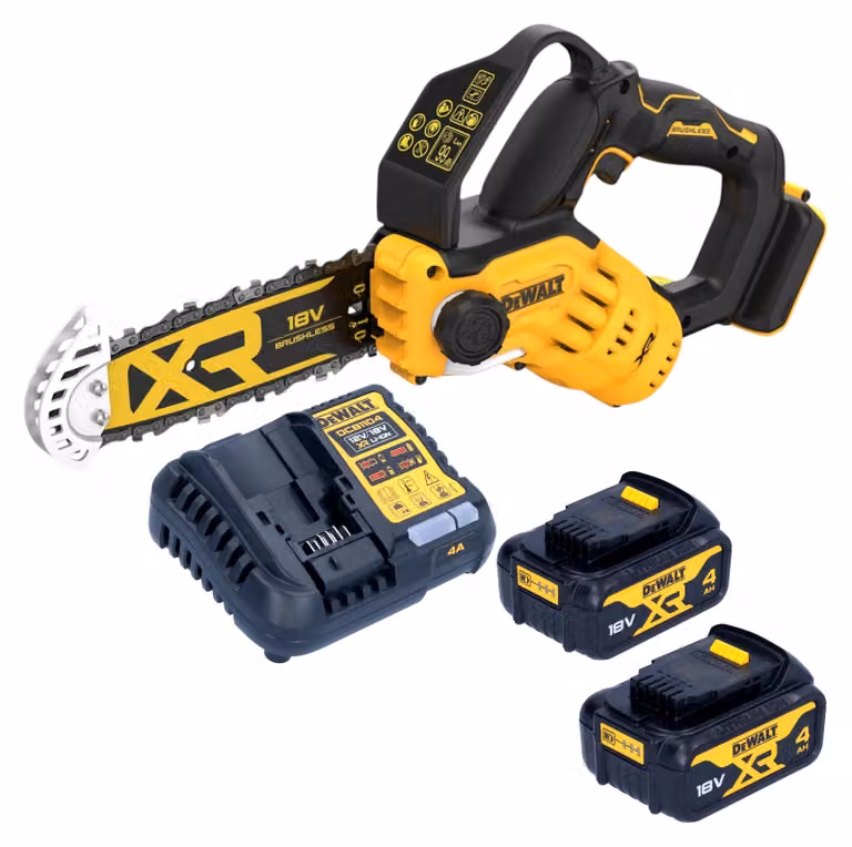 Sega per potatura a batteria DeWalt DCMPS 520 M2 18 V 20 cm senza spazzole + 2x batteria 4,0 Ah + caricabatterie