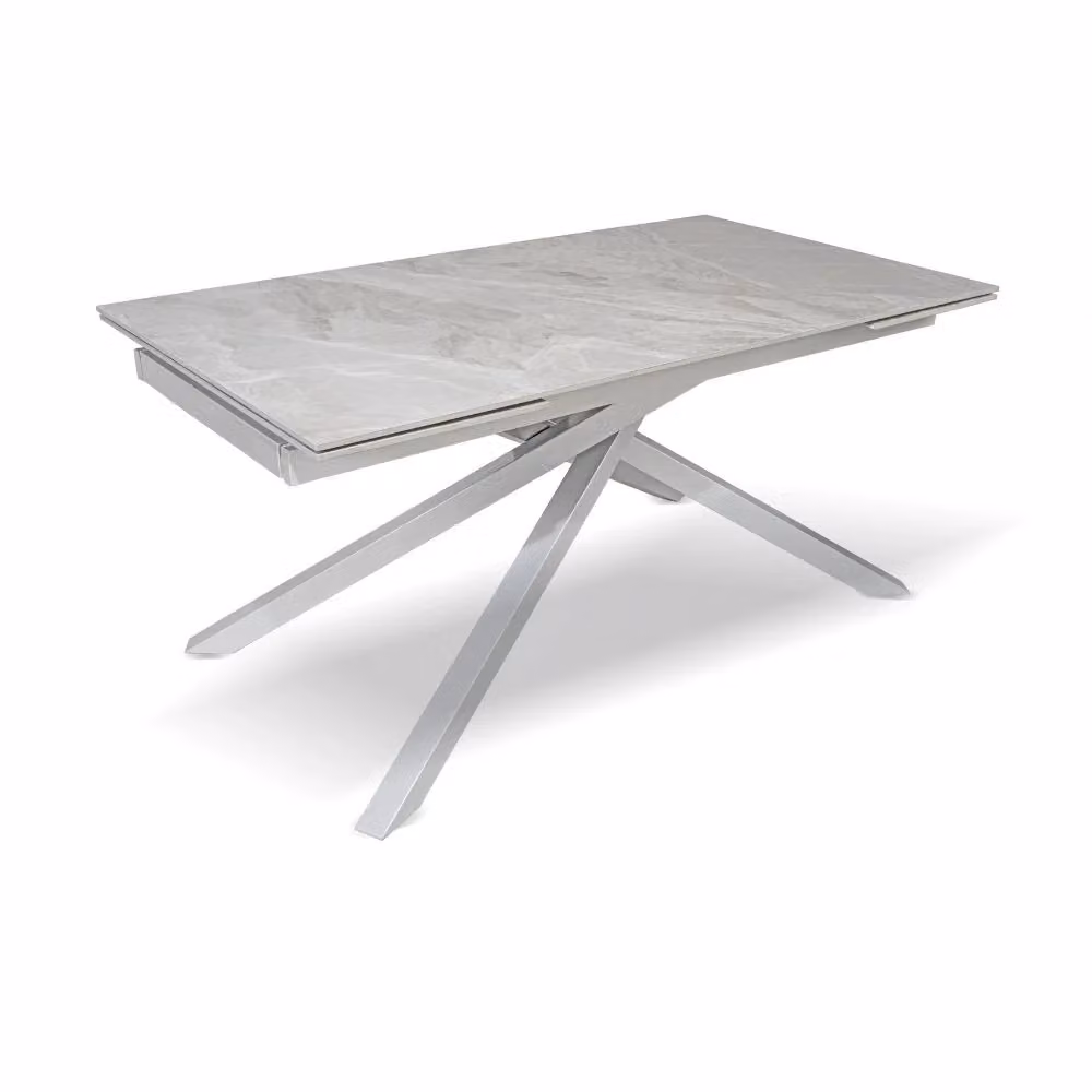 Tavolo allungabile Nefti moderno con top in ceramica grigio lucido e gambe in metallo argento – 2