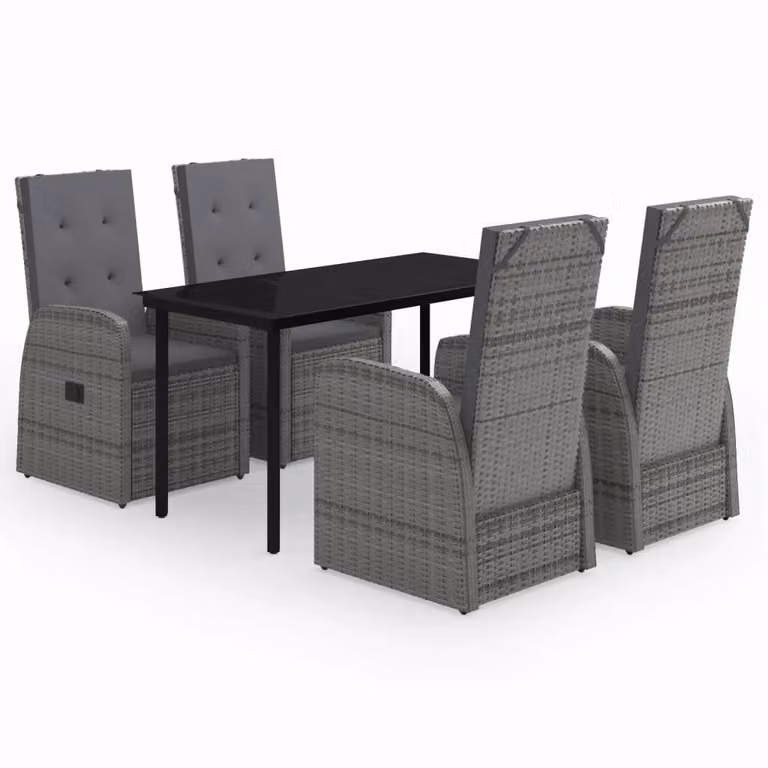 Set da Pranzo da Giardino 5 pz con Cuscini Grigio